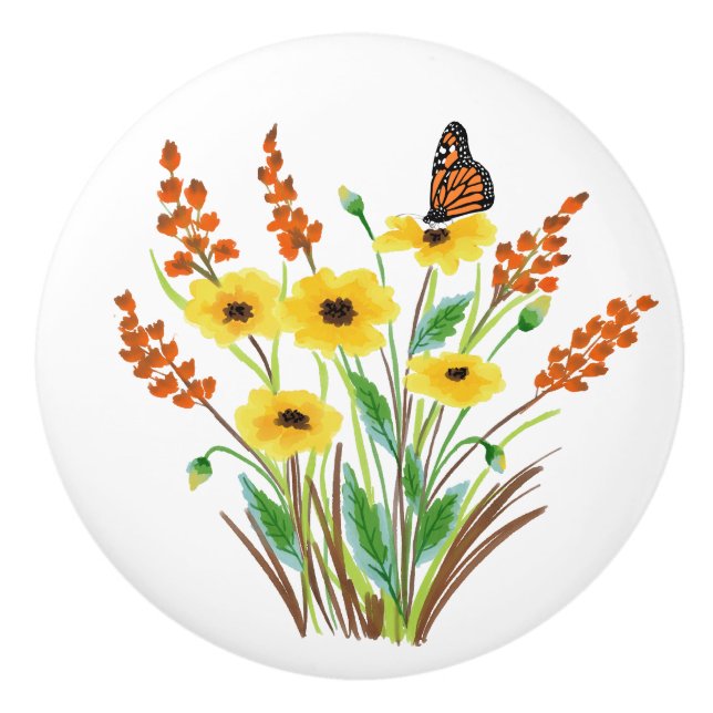 Watercolor Flowers 07 Custom Ceramic Knob (Front)