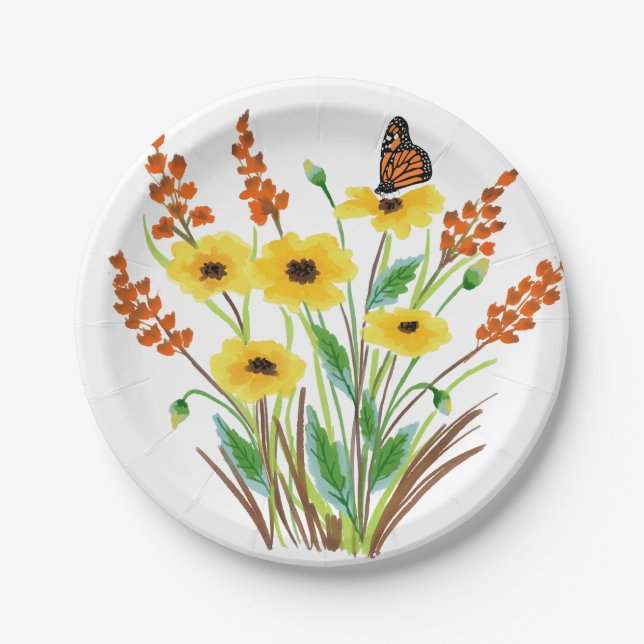 Watercolor Flowers 07 Custom Paper Plates 7" (Front)