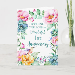 Watercolor Flowers 1st Wedding Anniversary Card