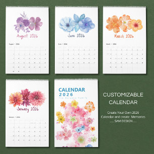 Watercolor Flowers 2026 Calendar Elegant Floral