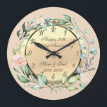 Watercolor  Flowers 50th Wedding Anniversary Large Clock<br><div class="desc">Elegant floral frame 50th wedding anniversary.</div>