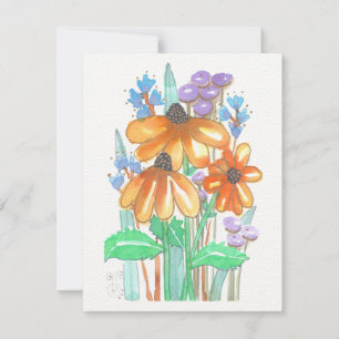 Watercolor Flowers-5 (4.25”x5.5”) Flat Note Card