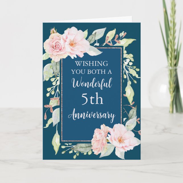 Watercolor Flowers 5th Wedding Anniversary Card (Front)