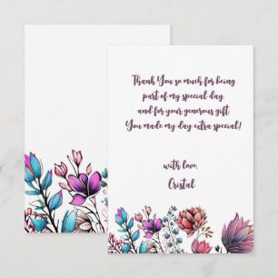 Watercolor Flowers adults Birthday Thank You Card