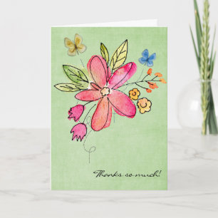 watercolor flowers and butterfly thank you card