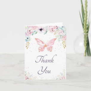 Watercolor flowers and butterfly thank you card