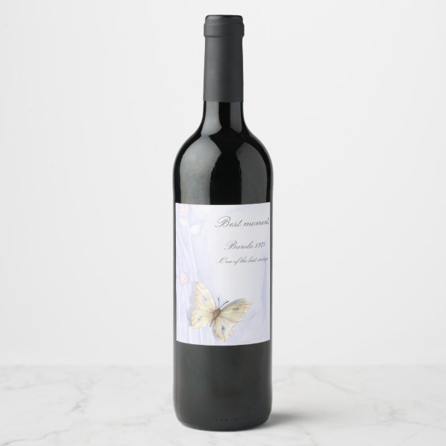 Watercolor Flowers and butterfly Wine Label (Front)