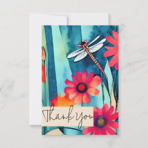 Watercolor flowers and dragonfly customisable card