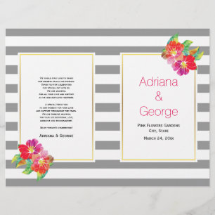 Watercolor flowers and grey, white wedding program