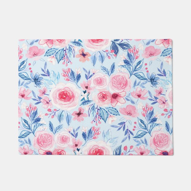 Watercolor flowers and leaves 2 doormat (Front)