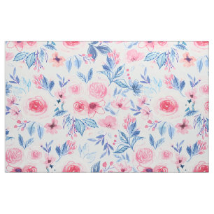 Watercolor flowers and leaves 2 fabric