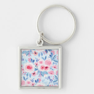 Watercolor flowers and leaves 2 key ring
