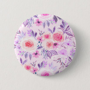 Watercolor flowers and leaves 3 6 cm round badge