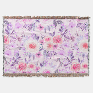 Watercolor flowers and leaves 3 throw blanket