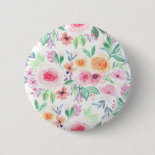 Watercolor flowers and leaves 6 cm round badge