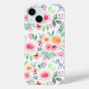 Watercolor flowers and leaves iPhone 15 case