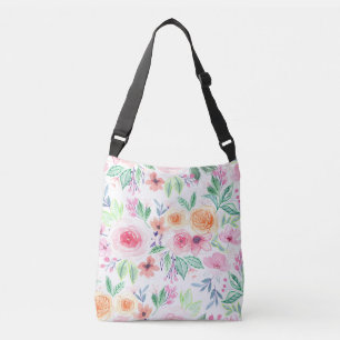 Watercolor flowers and leaves crossbody bag