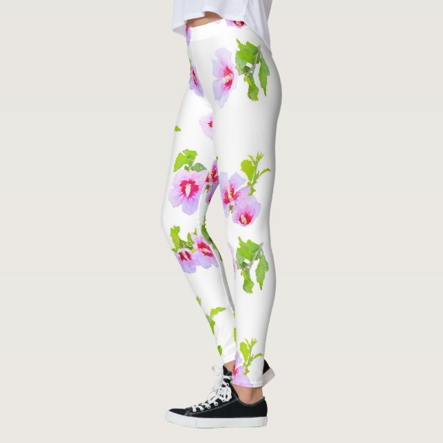 Watercolor Flowers And Leaves Leggings (Left)