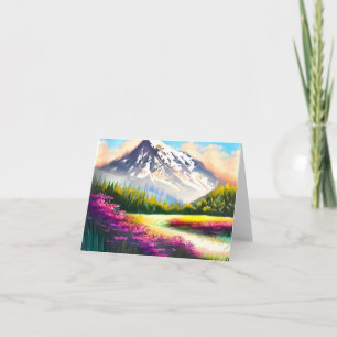 Watercolor flowers and mountain customisable card