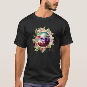 Watercolor flowers and pig wearing sunglasses Cute T-Shirt