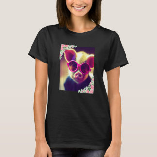 Watercolor flowers and pig wearing sunglasses Cute T-Shirt