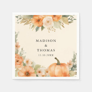 Watercolor Flowers and Pumpkin Boho Wedding Napkin