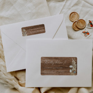 Watercolor Flowers and Rustic Wood Wedding Address Return Address Label