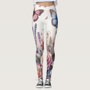 Watercolor Flowers and sea and seashells on beach Leggings