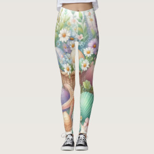 Watercolor Flowers and sea and seashells on beach Leggings