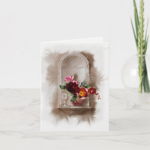 Watercolor Flowers and Wine Glass Card