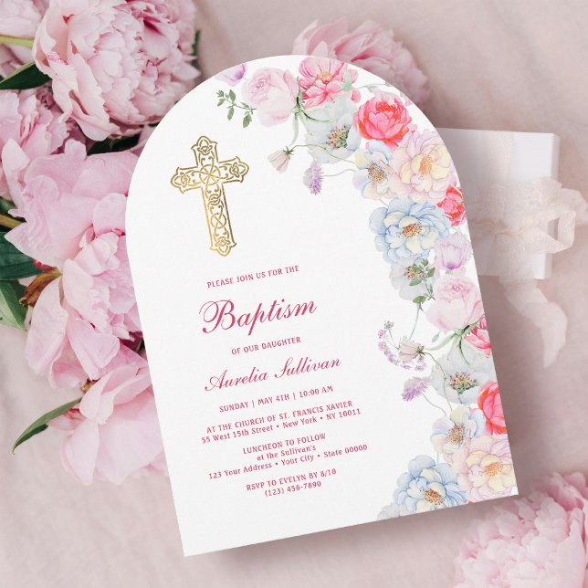 Watercolor Flowers Arch Baptism Invitation (Creator Uploaded)