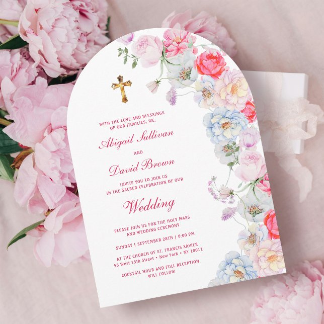 Watercolor Flowers Arch Religious Wedding Invitation (Creator Uploaded)