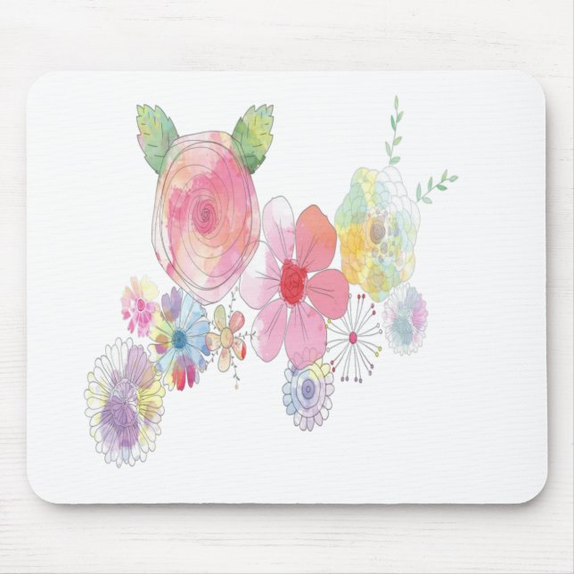 Watercolor Flowers Art Mouse Pad (Front)