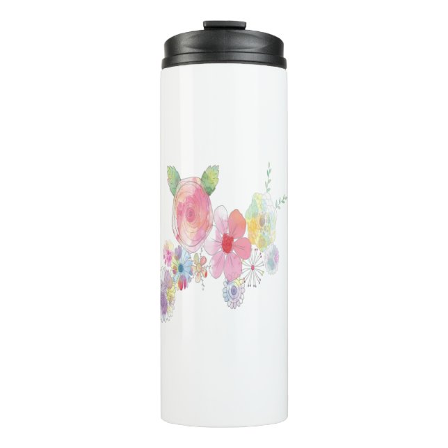 Watercolor Flowers Art Thermal Tumbler (Front)