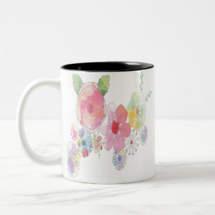 Watercolor Flowers Art Two-Tone Coffee Mug