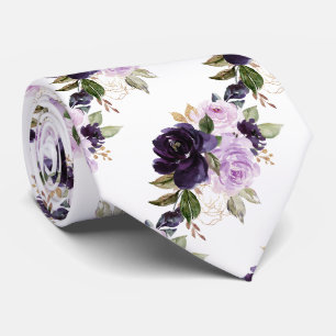 Watercolor Flowers Aubergine Purple Lilac Roses Tie