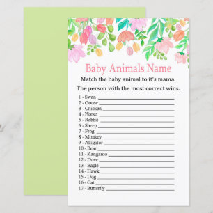 Watercolor Flowers Baby Animals Name Game