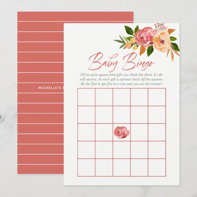 Watercolor flowers Baby Shower Baby Bingo Invitation (Front/Back)