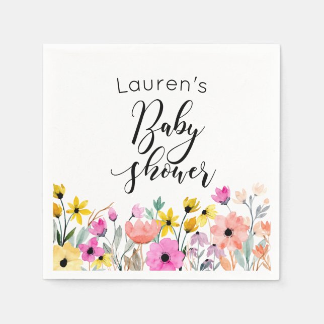 Watercolor Flowers Baby Shower Napkin (Front)
