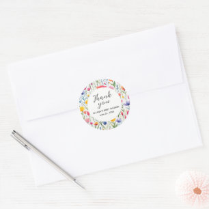 Watercolor Flowers Baby Shower Thank You Classic Round Sticker