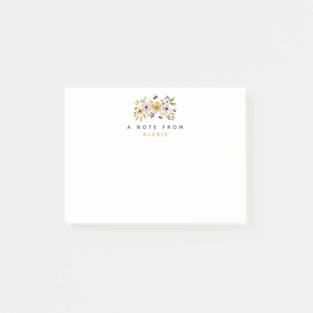 Watercolor Flowers & Bees Personalized Post-it Notes (Front)