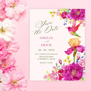 Watercolor flowers bird wedding invitation