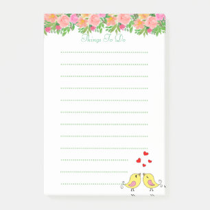 Watercolor flowers & birdies Lined Things To Do Post-it Notes