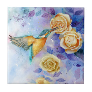 Watercolor Flowers & Birds Home Decor Ceramic Tile