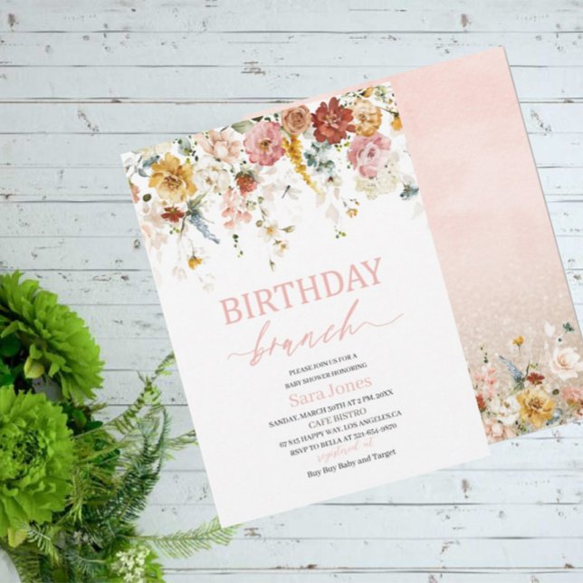 Watercolor Flowers Birthday brunch Baby Shower Inv Invitation (Creator Uploaded)