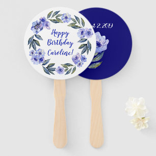 Watercolor Flowers Birthday Hand Fan