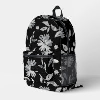 Watercolor flowers black and white floral pattern