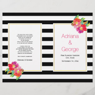 Watercolor flowers black white wedding program