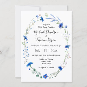 watercolor flowers blue wildflowers wedding invitation