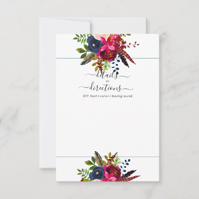 Watercolor Flowers Blush, Burgundy+Navy Announcement (Front)